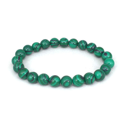 Malachite & Frosted Stone Elastic Bracelet – Natural Green Bead Jewelry for Women & Men