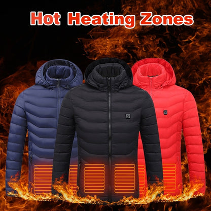 USB Electric Heated Jacket – Thermal Winter Coat with Removable Hood