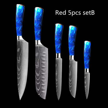 8-Inch Chef Knife Set – Blue, Green & Red Resin Handle Kitchen Knife Collection