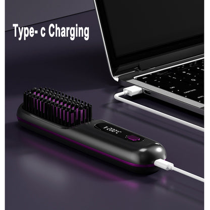 2-in-1 Wireless Hair Straightener Brush | Cordless Hot Comb with LCD & USB Charging