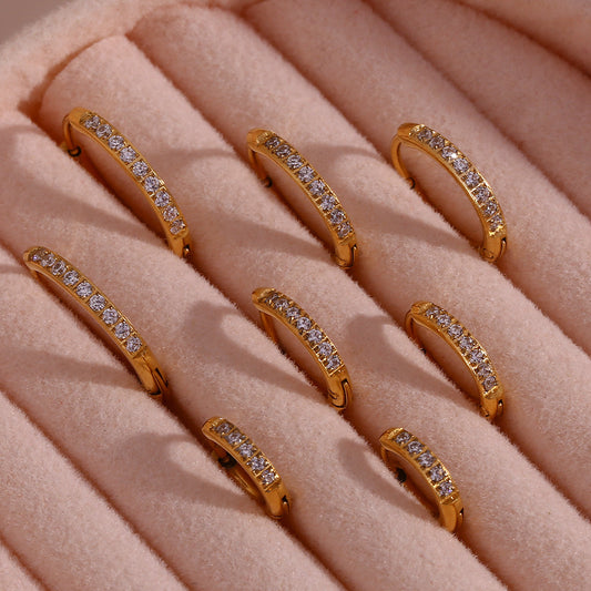 Titanium Steel Zircon Hoop Earrings – Geometric Gold & Steel Jewelry for Women