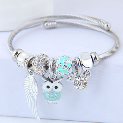 Owl Angel Wings Rhinestone Bracelet – Steel Alloy Bead Bracelet for Women
