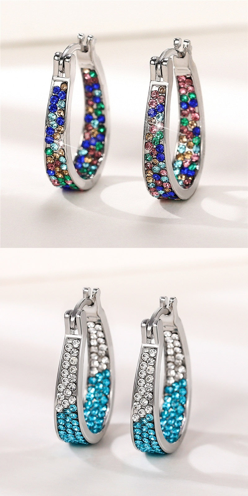 Colorful Diamond Ear Clip Earrings – Affordable Luxury Alloy Jewelry for Women