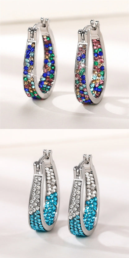 Colorful Diamond Ear Clip Earrings – Affordable Luxury Alloy Jewelry for Women