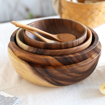 Natural Wooden Fruit & Salad Bowl – Household Food Container for Home & Restaurant