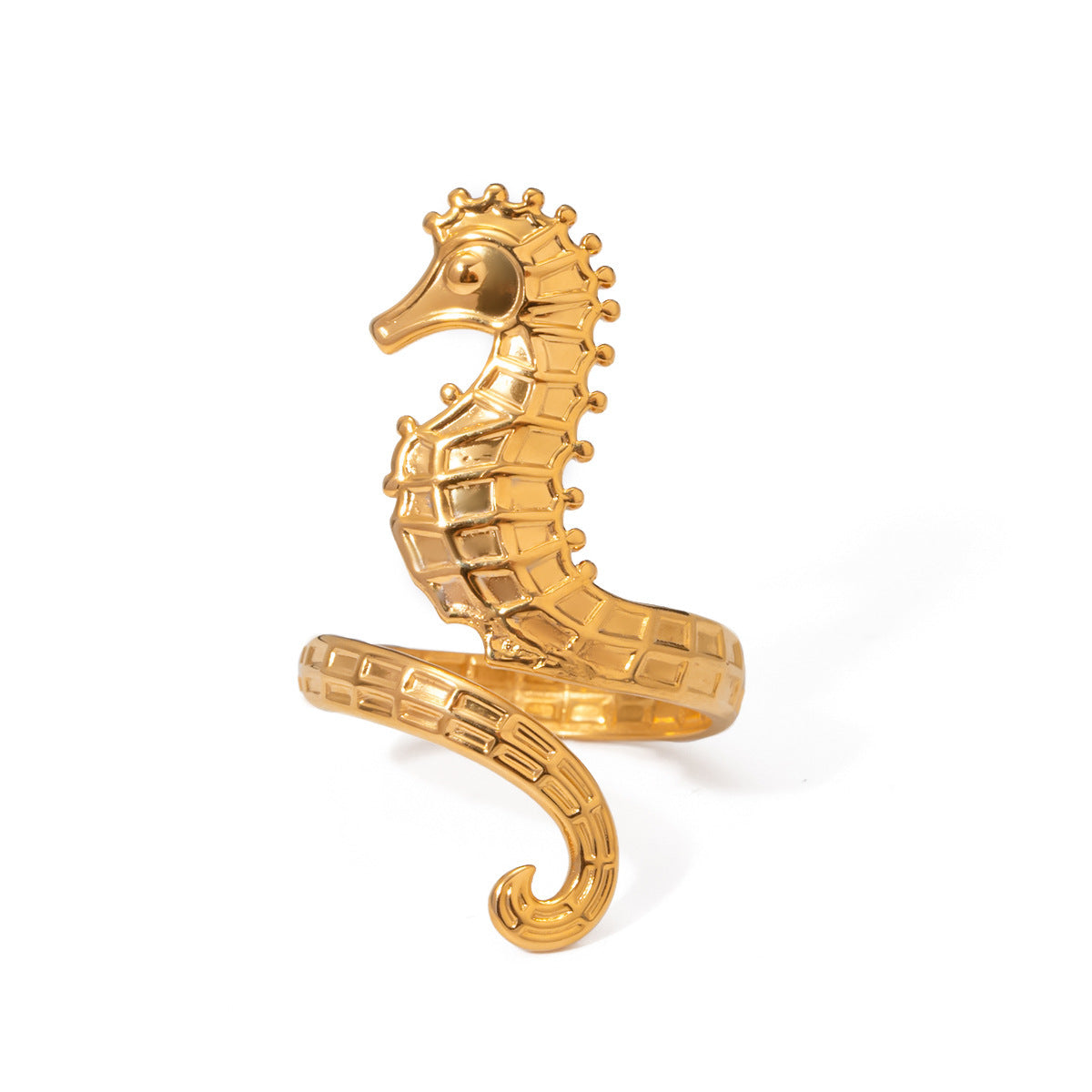 18K Gold Stainless Steel Seahorse Open Ring – Ocean Jewelry for Women