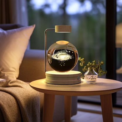 3D Crystal Ball Night Light – USB Wooden Base Bedside Lamp