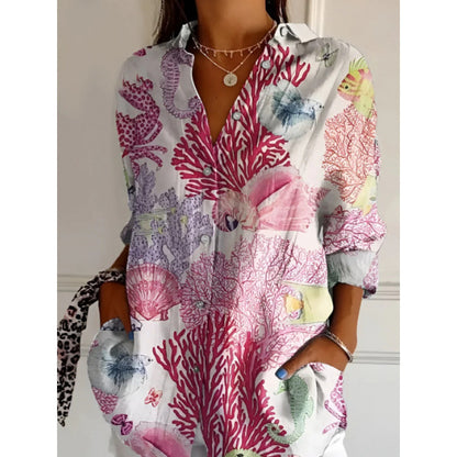 Floral Print Long-Sleeve Women's Shirt – Casual Button-Up Top