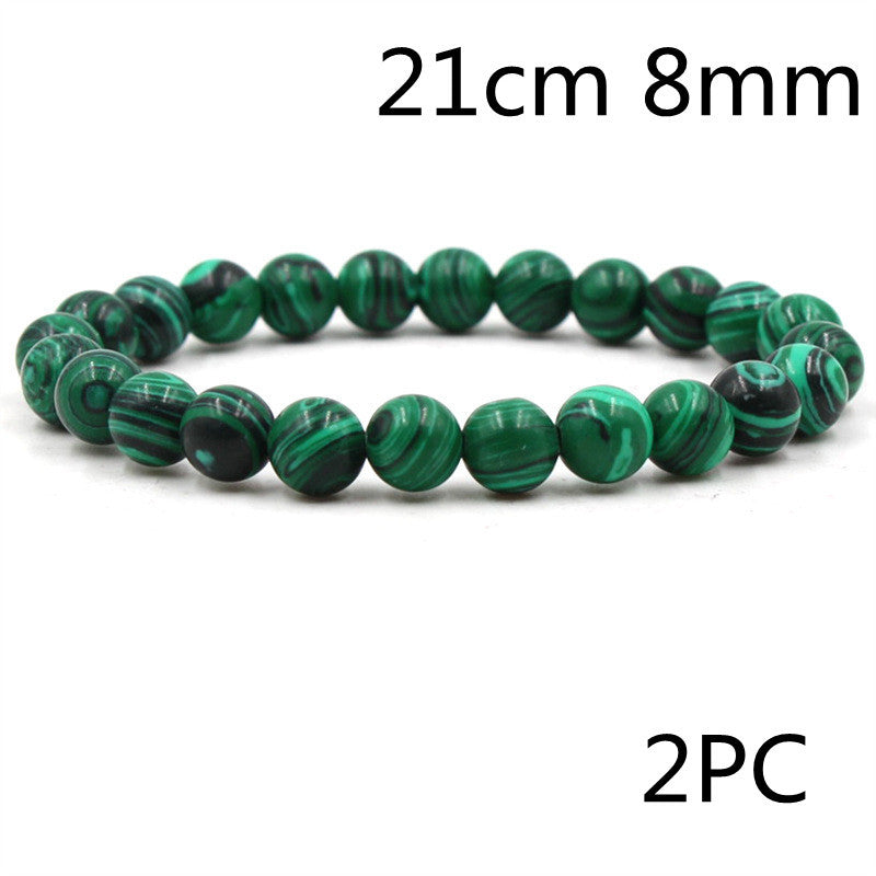 Malachite & Frosted Stone Elastic Bracelet – Natural Green Bead Jewelry for Women & Men