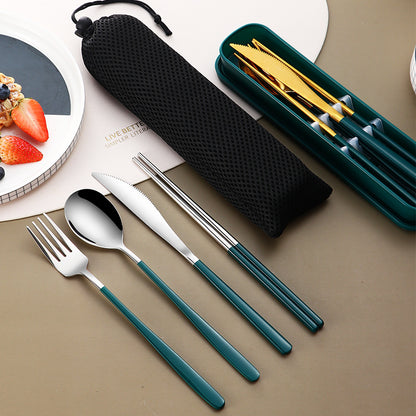 304 Stainless Steel Portable Cutlery Set – Gold Knife, Fork & Spoon with Case for Camping & Travel