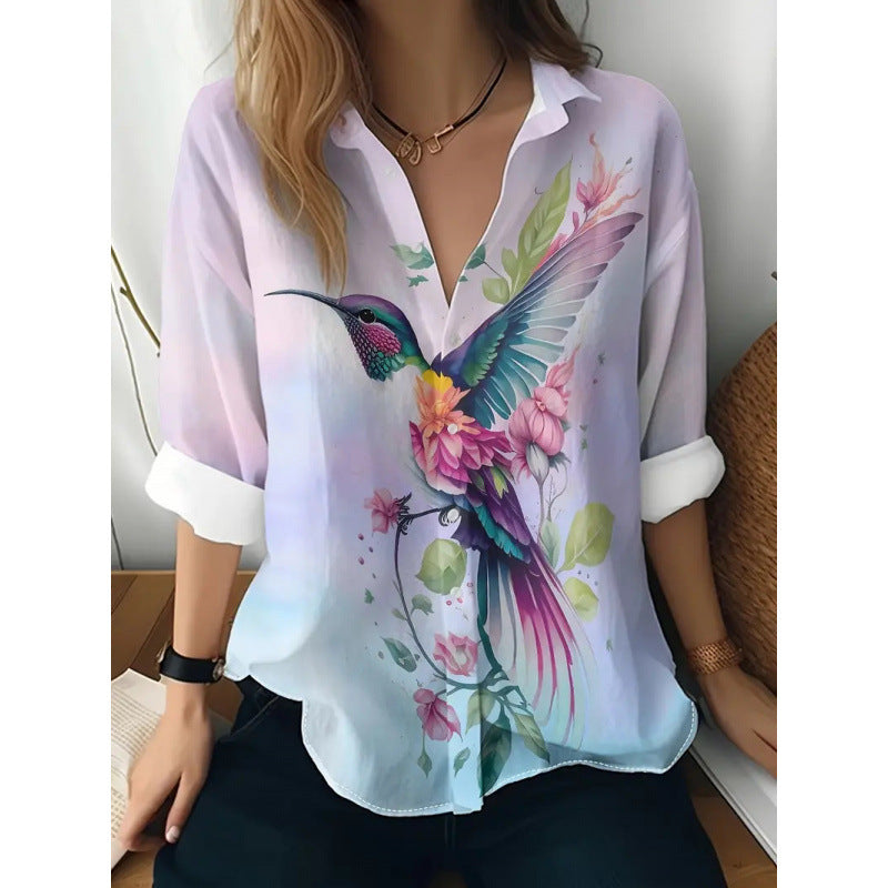 Floral Print Long-Sleeve Women's Shirt – Casual Button-Up Top