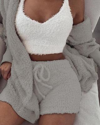 3-Piece Women's Velvet Pajama Set – Crop Top, Tank & Drawstring Pants