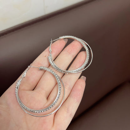 Circle Diamond Drop Earrings – Korean Affordable Luxury Alloy Jewelry for Women