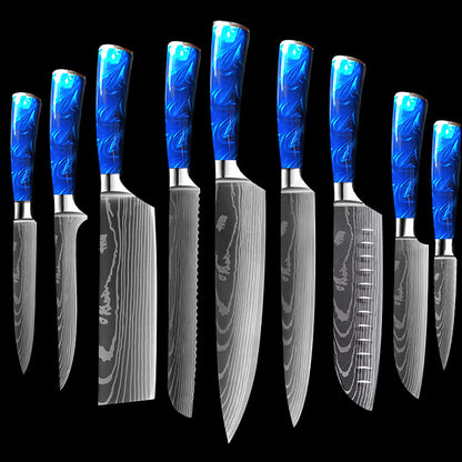 8-Inch Chef Knife Set – Blue, Green & Red Resin Handle Kitchen Knife Collection
