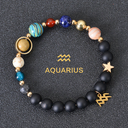 Eight Planets Zodiac Bracelet – Frosted Natural Stone Beads for All 12 Signs