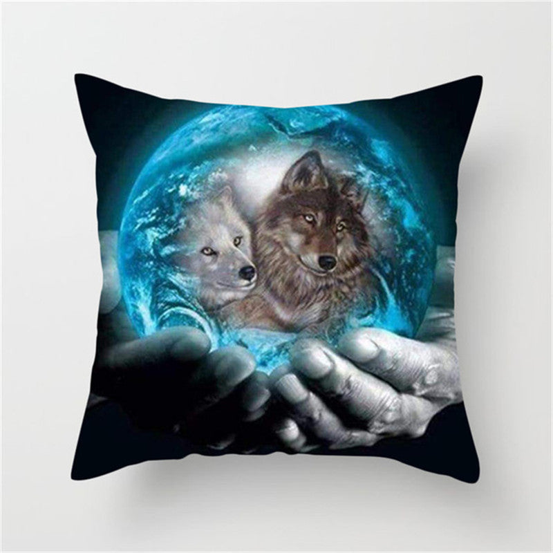3D Fluorescent Wolf Polyester Pillowcase – Home Decoration Cushion Cover (No Pillow Core)