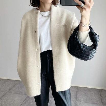 Women's Single Breasted Knitted Cardigan – Solid Color Slim Fit Jacket