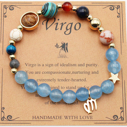 Zodiac Natural Stone Bracelet – Constellation Beaded Bracelet with Agate & Shoushan Stone