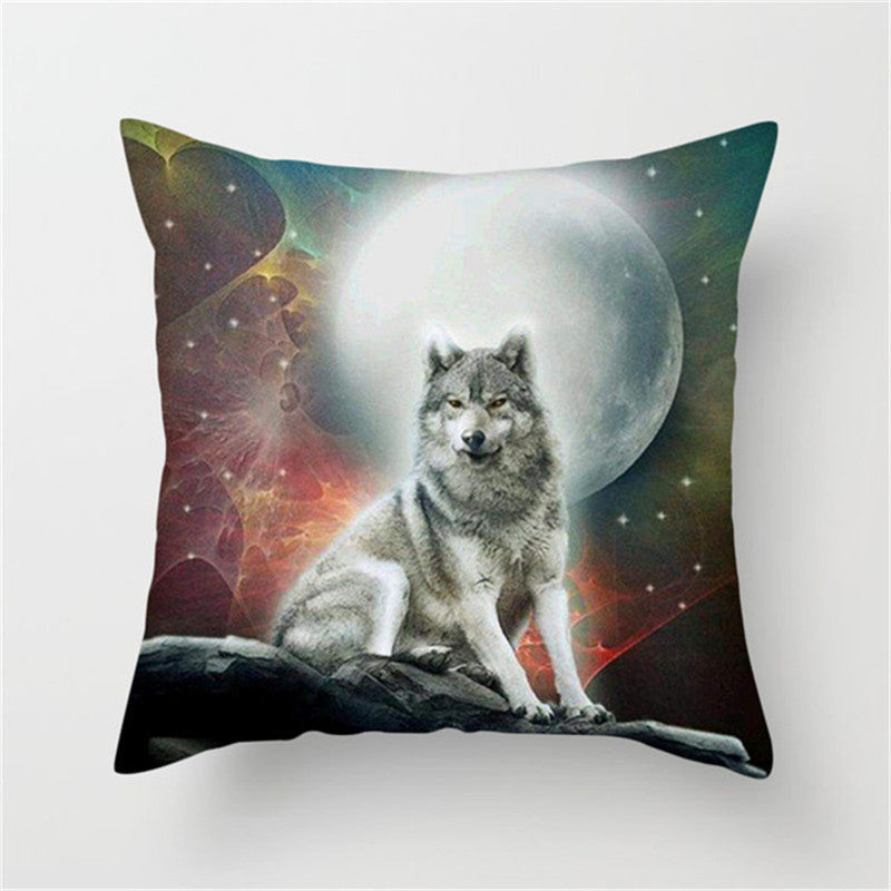 3D Fluorescent Wolf Polyester Pillowcase – Home Decoration Cushion Cover (No Pillow Core)