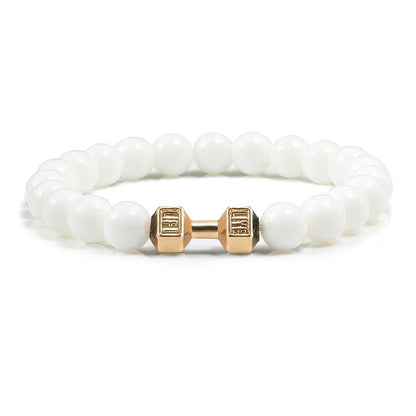 Stone Bead Barbell Bracelet – 8mm Electroplated Alloy Jewelry for Men & Women