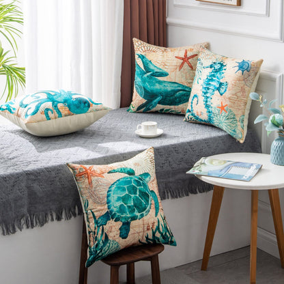 Sea Turtle Printed Throw Pillow Cases – Ocean Cushion Covers for Home Decor Sofa & Chair Seat