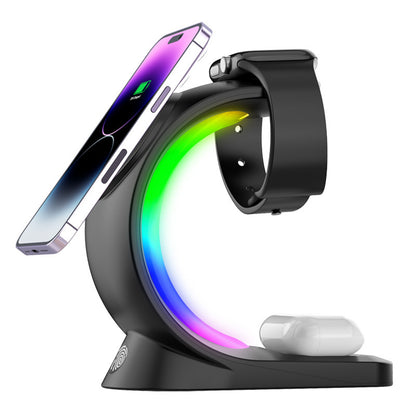 4-in-1 Magnetic Wireless Charger Station with RGB Light – Fast Charging for iPhone, AirPods & Apple Watch