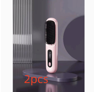 2-in-1 Wireless Hair Straightener Brush | Cordless Hot Comb with LCD & USB Charging