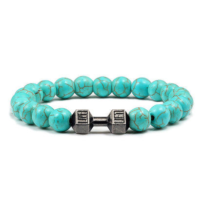 Stone Bead Barbell Bracelet – 8mm Electroplated Alloy Jewelry for Men & Women