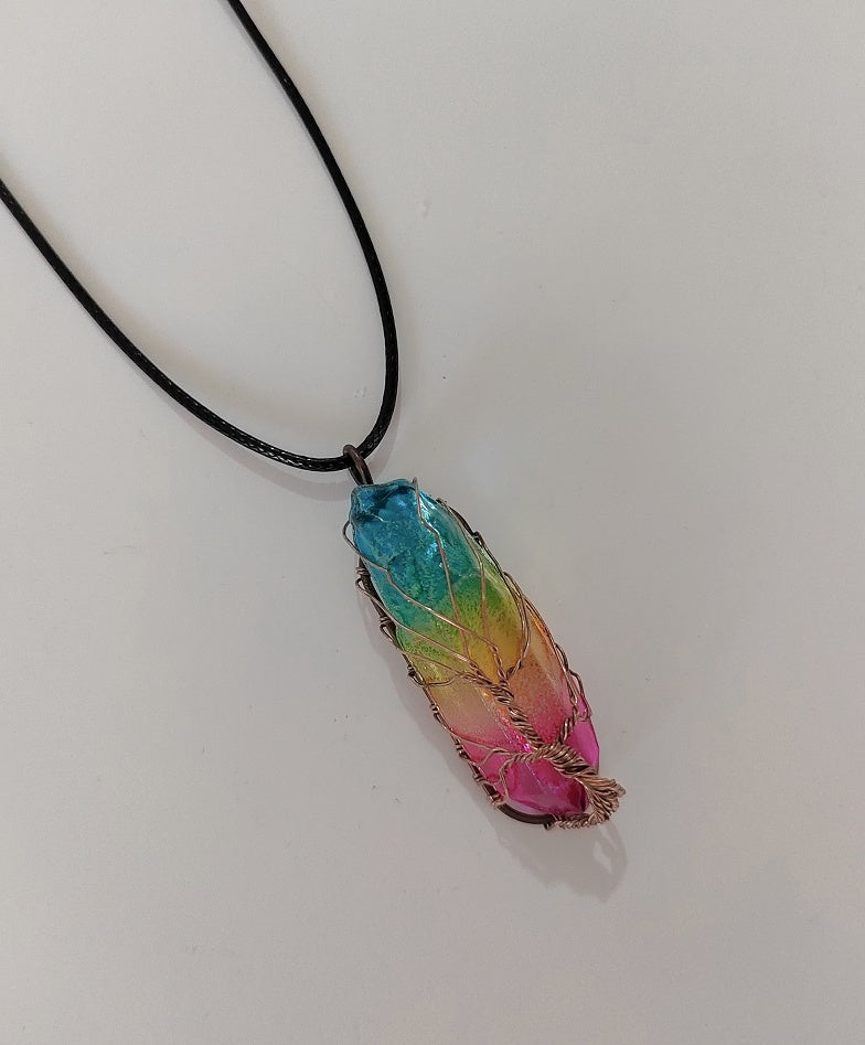 Crystal Pillar Tree of Life Pendant Necklace