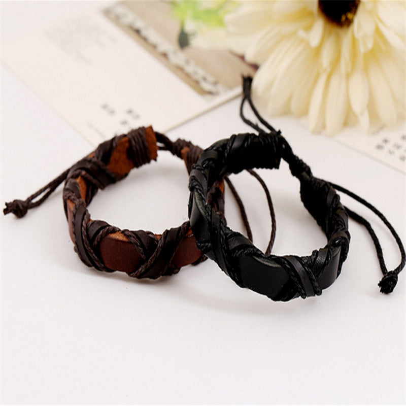 Nordic Leather & Hemp Rope Bracelet – Vintage Punk Style for Men & Women