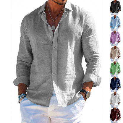 Men's Long Sleeve Casual Shirt – Loose Lapel Button-Up Plus Size