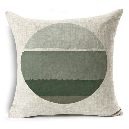 Green Geometric Print Linen Pillowcase – Modern Decorative Cushion Cover for Sofa & Home