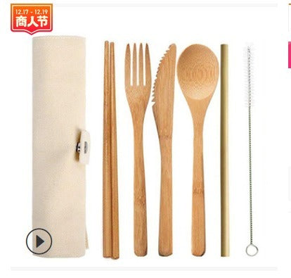 Portable Bamboo Tableware Set – 6-Piece Eco-Friendly Cutlery for Travel & Outdoor