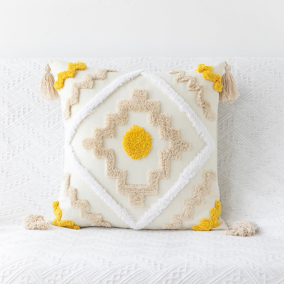 Bohemian Geometric Tufted Pillowcase – Decorative Cushion Cover for Sofa & Home Decor