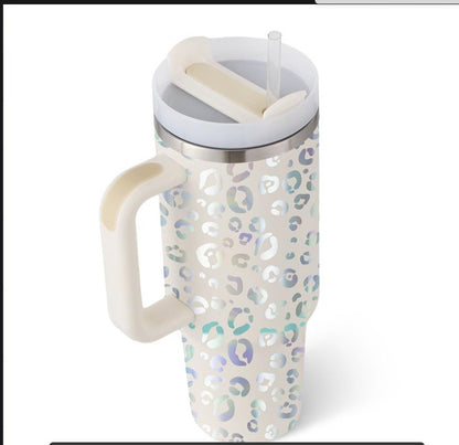 40 Oz Insulated Tumbler with Handle & Straw – Stainless Steel Vacuum Cup