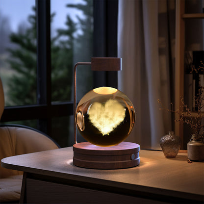 3D Crystal Ball Night Light – USB Wooden Base Bedside Lamp