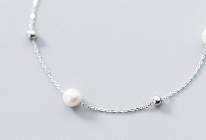 925 Silver Synthetic Pearl Bracelet – Elegant Adjustable Jewelry for Women