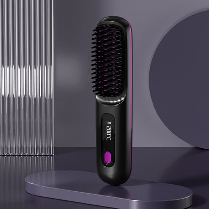 2-in-1 Wireless Hair Straightener Brush | Cordless Hot Comb with LCD & USB Charging