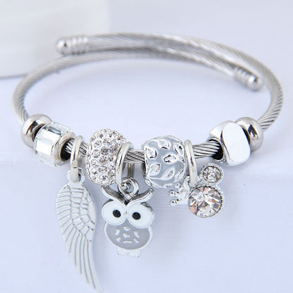 Owl Angel Wings Rhinestone Bracelet – Steel Alloy Bead Bracelet for Women