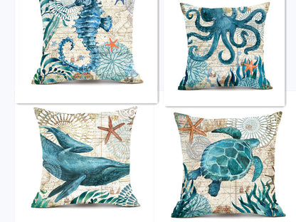 Sea Turtle Printed Throw Pillow Cases – Ocean Cushion Covers for Home Decor Sofa & Chair Seat