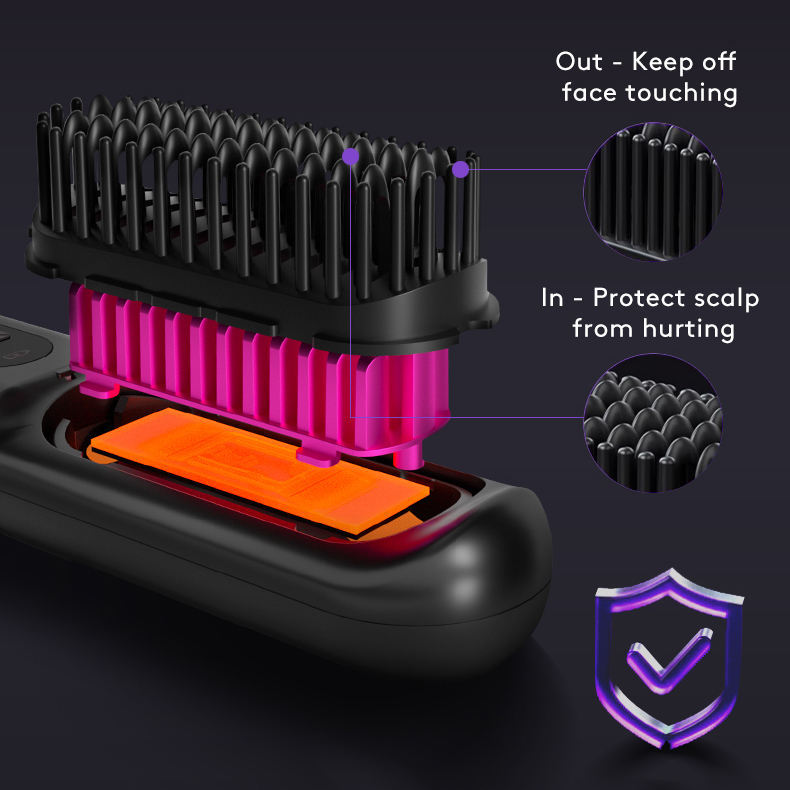 2-in-1 Wireless Hair Straightener Brush | Cordless Hot Comb with LCD & USB Charging