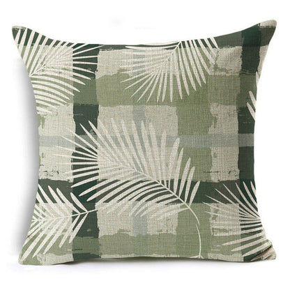 Green Geometric Print Linen Pillowcase – Modern Decorative Cushion Cover for Sofa & Home