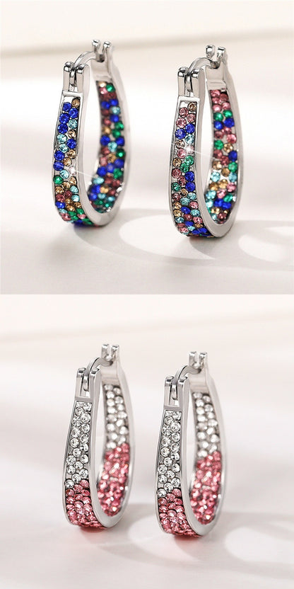 Colorful Diamond Ear Clip Earrings – Affordable Luxury Alloy Jewelry for Women