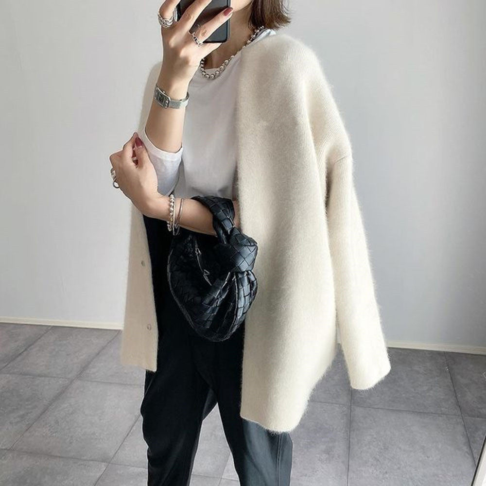 Women's Single Breasted Knitted Cardigan – Solid Color Slim Fit Jacket