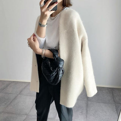Women's Single Breasted Knitted Cardigan – Solid Color Slim Fit Jacket