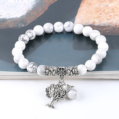 White Turquoise Frosted Bead Bracelet – 8mm Natural Stone Jewelry for Women