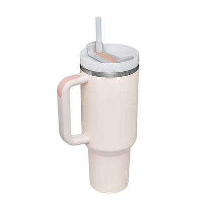 40 Oz Insulated Tumbler with Handle & Straw – Stainless Steel Vacuum Cup