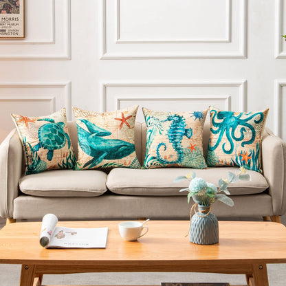 Sea Turtle Printed Throw Pillow Cases – Ocean Cushion Covers for Home Decor Sofa & Chair Seat