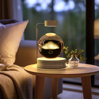 3D Crystal Ball Night Light – USB Wooden Base Bedside Lamp