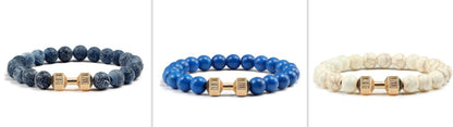 Stone Bead Barbell Bracelet – 8mm Electroplated Alloy Jewelry for Men & Women